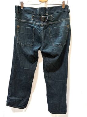 Women's Retro 1950s Buckle Back Cropped Dark Blue Denim Jeans, Size 8